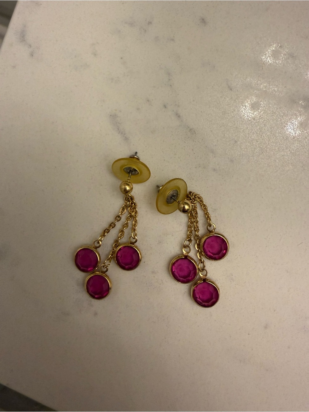 Gold-Tone Pink Drop Chain Earrings